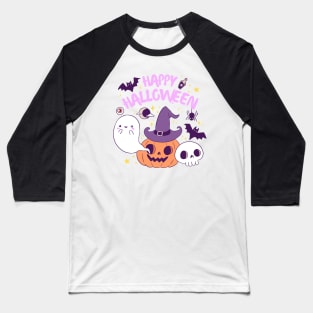 Happy halloween a Cute witch pumpkin with a ghost and pats friends Baseball T-Shirt